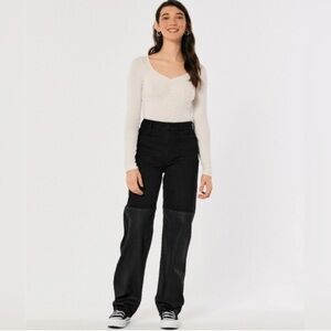 Hollister Ultra High Rise Dad Jeans Two Tone Coated Straight Leg Color Block